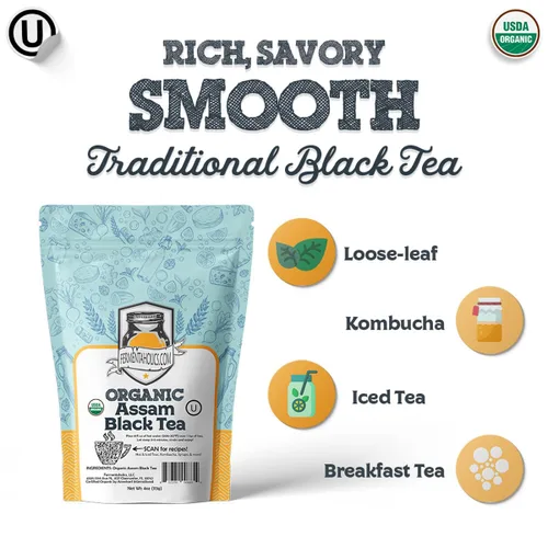 Vista 4 de Fermentaholics Assam Black Tea – 4 oz – Hoja suelta orgánica certificada por USDA – OU Kosher – Ideal para elaborar kombucha