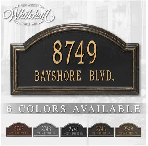 Placa de dirección de metal fundido personalizada Whitehall™ - La placa de arco de la Providencia. Fabricado en los Estados Unidos. Cuidado con las