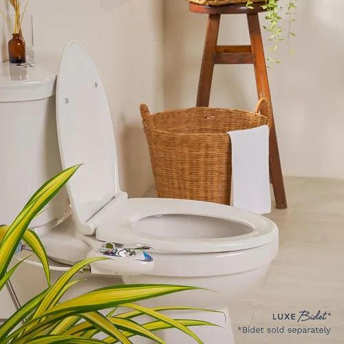 Vista 6 de LUXE TS1008R Asiento de inodoro redondo de ajuste cómodo con cierre lento, bisagras de liberación rápida y parachoques antideslizantes (blanco)