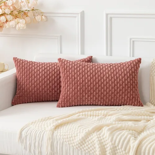Vista 74 de Kevin Textile - Juego de 2 fundas de almohada decorativas de pana suave, estilo bohemio, a rayas, decoración del hogar para sofá, cama, sofá y sala