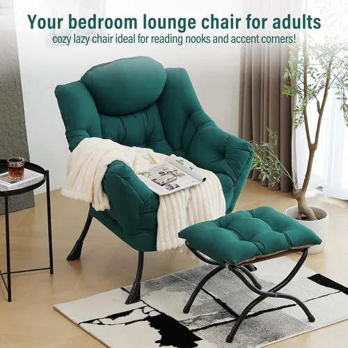 Vista 78 de Silla Lazy con otomana, silla moderna con reposapiés plegable, silla de acento de salón, cómoda silla de lectura para dormitorio, estudio, sala