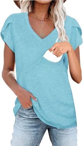 CzzzyL Camisetas de punto con cuello en V y manga de pétalos de lactancia para mujer