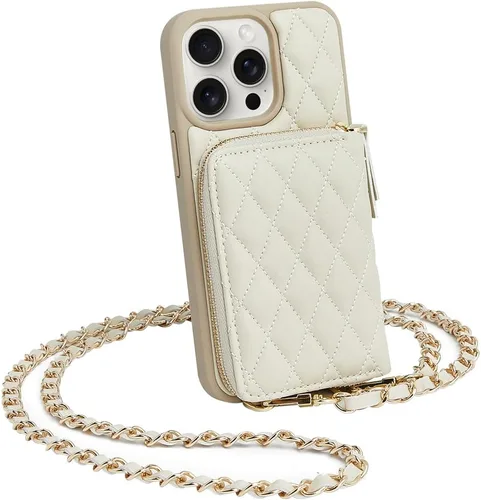 Vista 10 de LAMEEKU Funda tipo cartera diseñada para iPhone 14 con tarjetero y cadena cruzada para mujer, funda RFID a prueba de golpes, compatible con iPhone