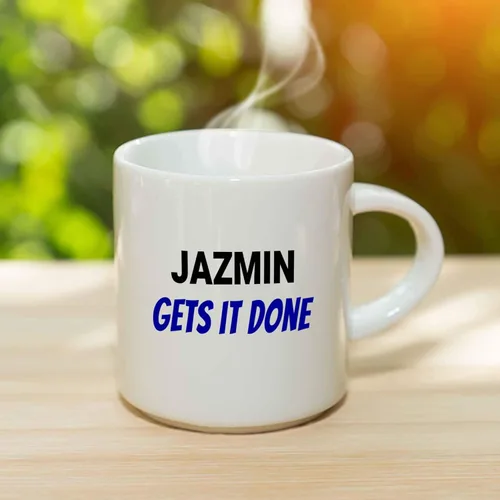 Vista 3 de Jazmin Gets It Done Coffee Mug - Personalized Ceramic Cup with Name, Custom Mug, Customized Birthday/Christmas Gift, Holiday Present, 11 Oz
