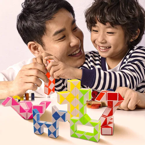 Vista 8 de Paquete de 12 cubos de 24 bloques de mini cubo de serpiente, cubos de rompecabezas mágicos de velocidad para niños, rellenos de bolsas de fiesta