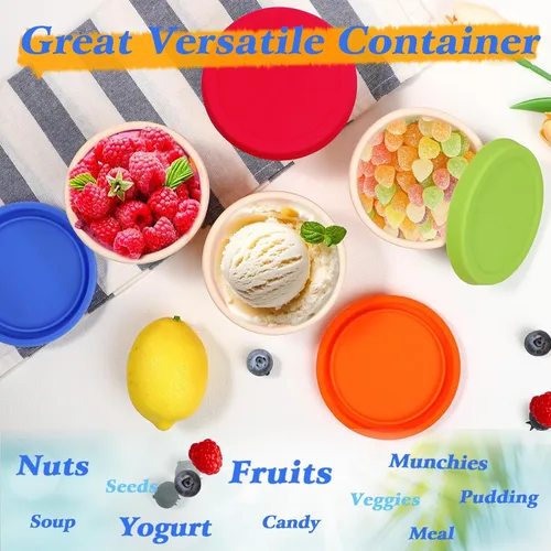 Vista 5 de Webake Recipientes de silicona para helado con tapas, 8 onzas, vasos de helado caseros reutilizables para congelador, juego de 4