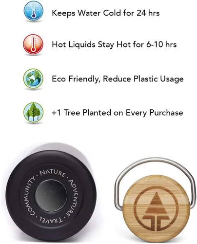 Vista 3 de Botella de agua de acero inoxidable, aislada, indestructible, respetuosa con el medio ambiente