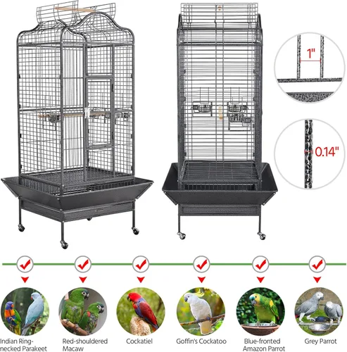 Vista 7 de Yaheetech Jaula para pájaros extra grande de 63 pulgadas con tapa de juego abierta para loros grises africanos/loro amazónico/caiques/guacamayo