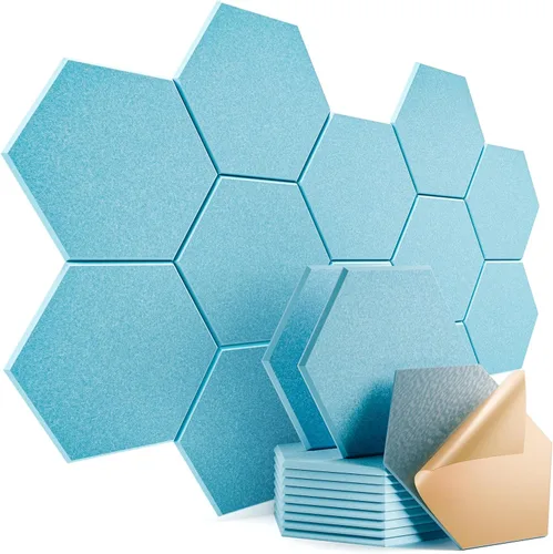 Vista 18 de Paquete de 12 paneles acústicos autoadhesivos de 12 x 10 x 0.4 pulgadas, paneles de espuma a prueba de sonido con alta densidad, elegante diseño