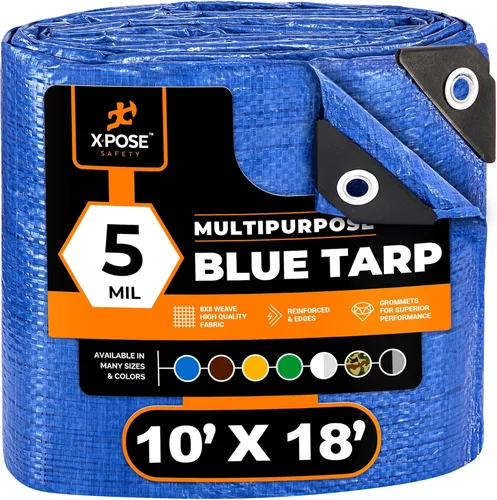 Vista 33 de Xpose Safety - Lona de polietileno ligera azul – Funda protectora multiusos, paño de goteo – duradero, impermeable, resistente a la intemperie