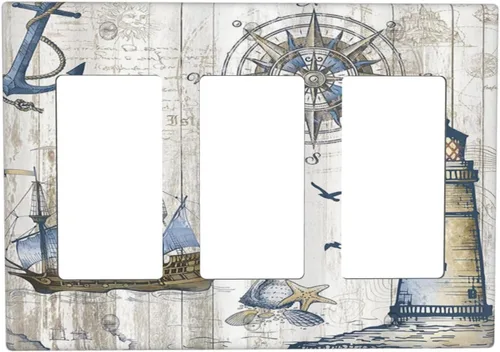 Vista 108 de Cubiertas de Tomacorriente Ancla Estrella de Mar Concha Tablón de Madera Rústico Náutico 1 Gang Interruptor de Luz Dúplex Placa Cubierta Decorativa