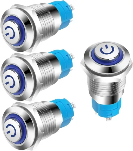Vista 14 de Gebildet 4 piezas Interruptor de botón de cierre de 12 mm con cabeza elevada, cable de aleación de aluminio 1NO 12V 24V 36V 110V 250V Impermeable