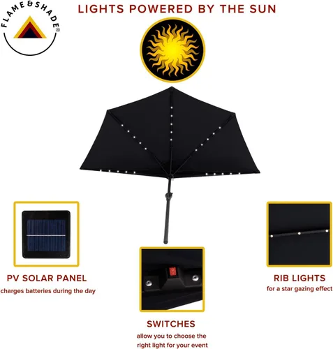 Vista 4 de FLAME&SHADE 9 ft Half Round Solar Powered Outdoor Market Patio Table Umbrella for Wall Balcony with LED Lights and Tilt