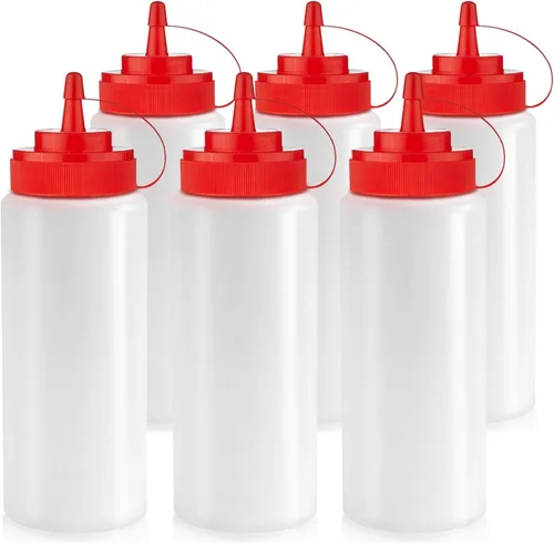 Vista 4 de Botellas de condimento Norcalway de 12 onzas para salsas - Botellas de chorro a prueba de fugas para aceite, jarabe, aderezo - Paquete de 3