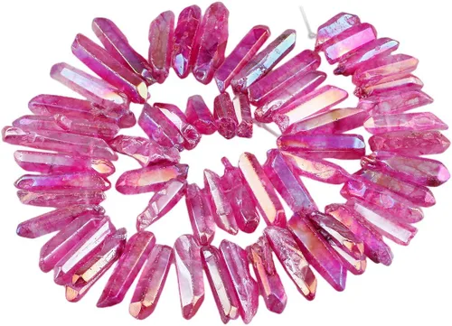 Vista 30 de SUNYIK Angel Aura Cuarzo con Revestimiento de Titanio Puntas de Cristal Palos Rugosos de Cuarzo Picos Cuentas de Punta Hebra de 15 Pulgadas Perforada