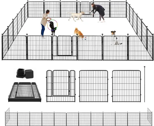 Vista 11 de Corralito para perros de 32" de altura, 20 paneles de valla portátil para mascotas al aire libre, para patio, interior, corral para perros