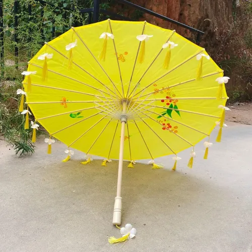 Sombrilla de papel de aceite para sombrilla antigua Hanfu con borlas, pétalos, baile, pasarela, accesorios para fotos, techo, 10 unidades