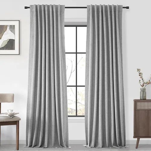 Vista 28 de UHITECH Cortinas opacas cortas de 24 pulgadas de largo para sala de estar, juego de 2 paneles con pestaña trasera, bolsillo para barra, cortinas