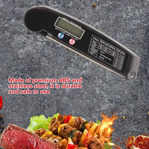 Vista 5 de Termómetro digital para carne de alimentos, LCD ABS Shell sonda de acero inoxidable sonda plegable para cocina, barbacoa, parrilla, probador