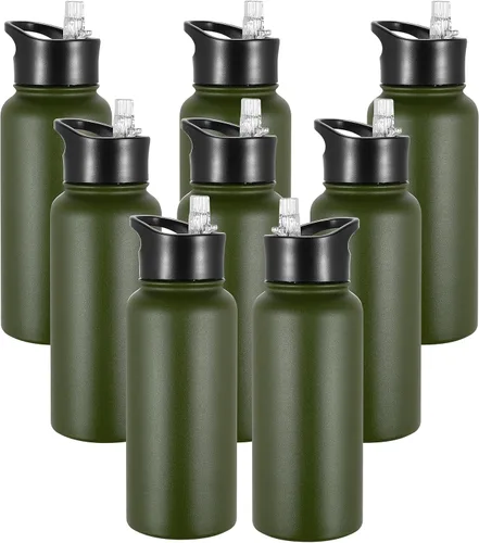 Vista 71 de Botella de agua aislada de 24 onzas con tapa con popote, botella de agua de metal de acero inoxidable con popote y tapa de boca ancha, botella