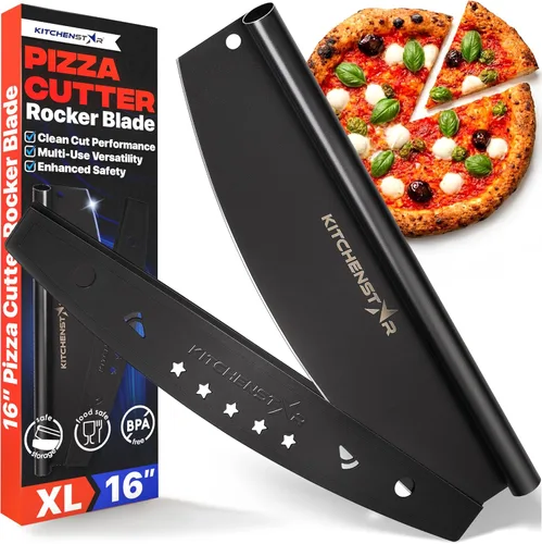 Vista 11 de KitchenStar Cortador de pizza de 18 pulgadas con cuchilla balancín - Cuchillo de acero inoxidable afilado para rebanar, cubierta protectora, apto