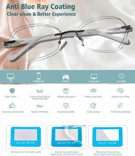 Vista 6 de Lentes de Lectura Multifocales Progresivas para Mujeres, Lentes Bifocales Sin Línea, Montura Sin Armazo, Bloqueo de Luz Azul, Lentes de Computadora
