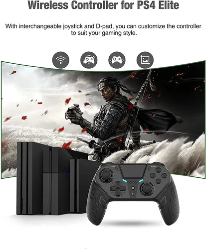 Vista 6 de Versión actualizada de abril de 2022 juego inalámbrico TJPD con 3 botones traseros programables y 1 botón trasero de control de sensibilidad negro