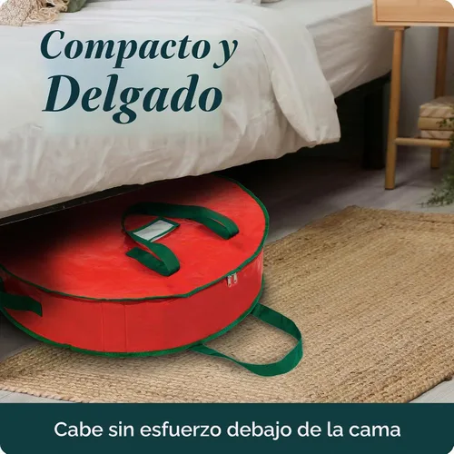 Vista 7 de Bolsa de almacenamiento de corona de Navidad de Handy Laundry - Material de lona duradero, cremallera, asas de transporte resistentes, protección