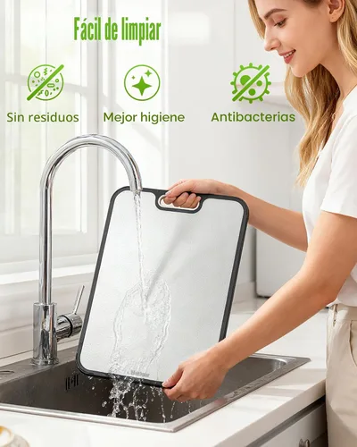 Vista 4 de Tablas de cortar de acero inoxidable para cocina, tabla de cortar 2 en 1 no tóxica de doble cara, tablas de cortar de grado alimenticio para carne