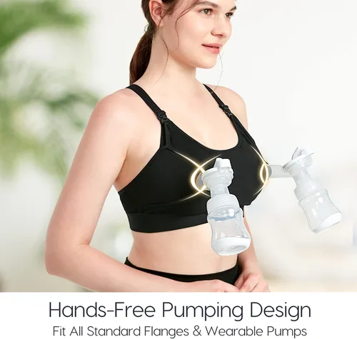 Vista 3 de Lupantte Brasier de bombeo manos libres para mujer, paquete de 2, cómodo brasier de extracción de leche con almohadillas, brasier de lactancia