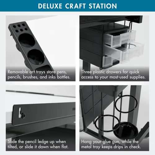 Vista 4 de Studio Designs - Estación de manualidades de lujo, mesa de dibujo ajustable en la parte superior, mesa de dibujo, mesa de pasatiempos, escritorio