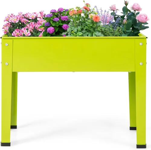 Vista 10 de HAPPYGRILL Cama de jardín elevada, maceta elevada de 18 pulgadas con patas, orificio de drenaje, diseño de dobladillo, caja de jardín de metal