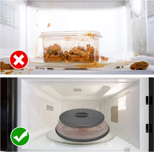 Vista 2 de Cubierta de microondas para alimentos, cubierta plegable para salpicaduras de microondas hecha de TPR apta para lavavajillas, sin BPA, color gris