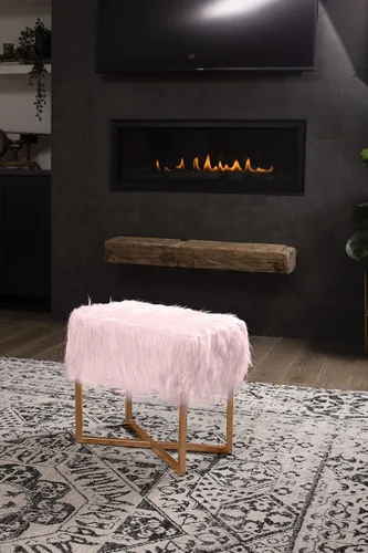 Vista 6 de BIRDROCK HOME Taburete rectangular de piel sintética rosa con patas doradas, silla de tocador, asiento acolchado suave y compacto, silla