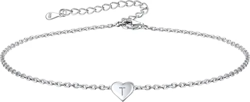 FOCALOOK Tobilleras de plata con inicial para mujer, delicadas tobilleras de plata de ley 925 con letra de la A a la Z, personalizadas, con