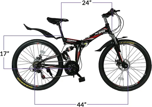 Vista 5 de Xspec Bicicleta de montaña plegable de 26 pulgadas y 21 velocidades para adultos