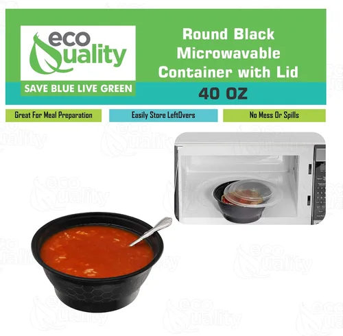 Vista 5 de Recipientes de preparación de comidas redondas de 40 onzas con tapas, caja Bento desechable para almacenamiento de alimentos, apto para microondas