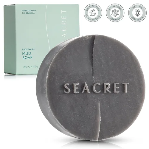 Vista 8 de SEACRET Dead Sea Mud Soap Bar - Deep Pore Purifying & Refining Facial Cleanser with 21+ Minerals and Witch Hazel, Natural Exfoliating Spa Bar for
