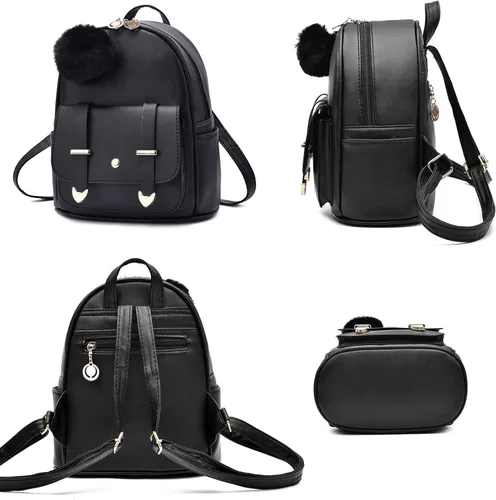 Vista 2 de I IHAYNER Mochila de moda para niñas y adolescentes, monederos de piel sintética con pompón, bolsa de hombro