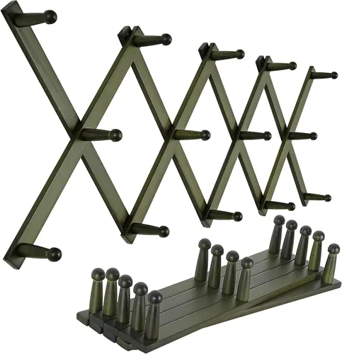 Vista 24 de SKOLOO Perchero de pared para sombreros con 14 ganchos, paquete de 2, de madera maciza, moderno, perchero de pared expandible para abrigos, Blanco