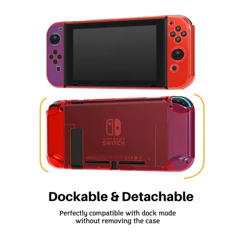 Vista 5 de TNP Dockable Case for Nintendo Switch - Clear Protective Case for Nintendo Switch and JoyCon Controller with 3 Set Thumb Grip Caps - Switch TPU