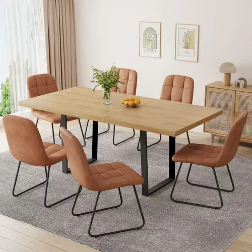 Vista 21 de ZckyCine Mesa de comedor expandible de nogal de 67 a 51 pulgadas, mesa rectangular extensible con parte superior gruesa y patas de metal