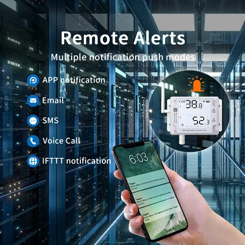 Vista 3 de GS1-A Termómetro inteligente con WiFi, higrómetro, registrador de datos de temperatura y humedad IP65, compartición de dispositivos, informes
