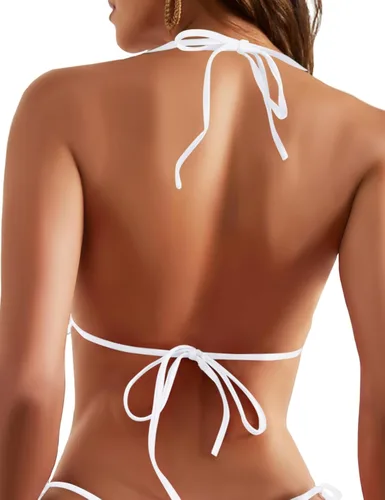 Vista 3 de Top de bikini triangular para mujer, sexy, halter, push up, acolchado, parte superior de traje de baño