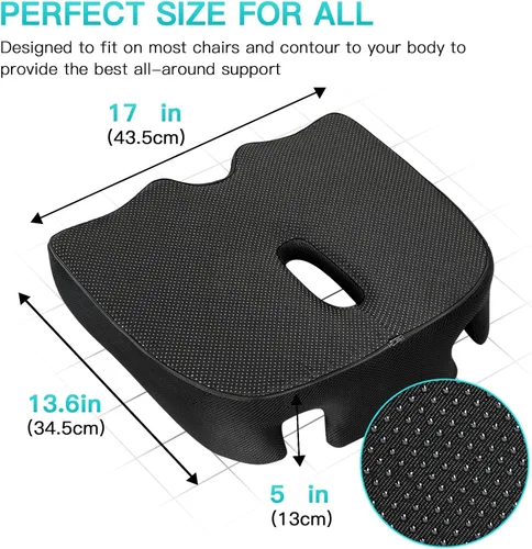 Vista 2 de Benazcap Cojín de asiento de espuma viscoelástica estándar para silla de oficina Alivio de la presión, ciática y dolor de coxis Almohadilla
