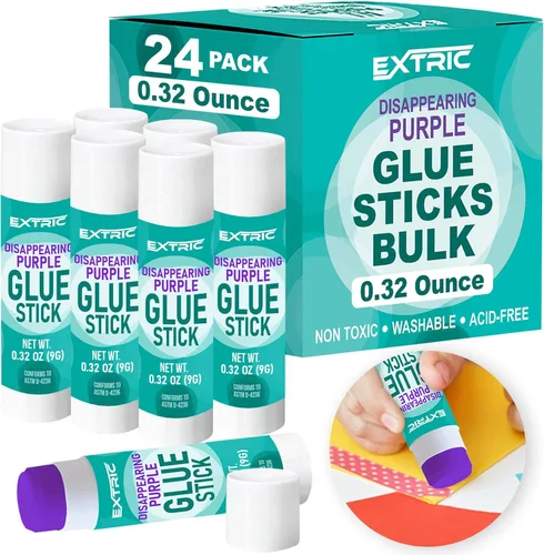 EXTRIC Barras de pegamento a granel para aula, 24 unidades, pegamento morado para niños, 0.32 onzas | Cantidad: 24 Count Size: 0.32 Once, Colores: