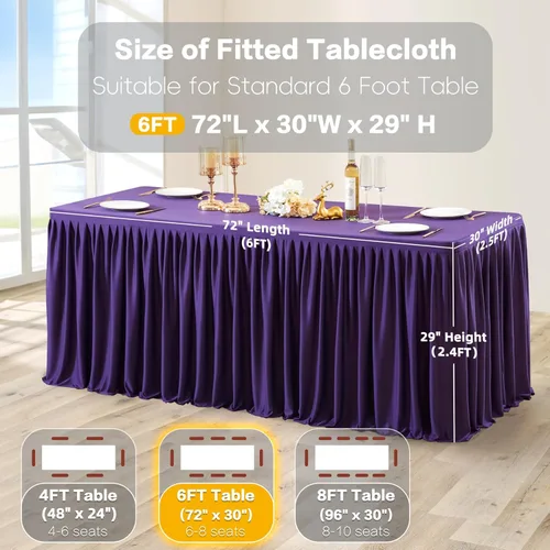 Vista 111 de Manteles de poliéster negro para mesas rectangulares de 4 pies, cubierta de mesa ajustada sin arrugas con falda de mesa plisada con volantes