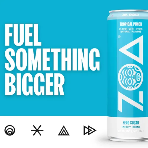 Vista 7 de ZOA Zero Sugar Energy Drinks - Tropical Punch Fórmula energética saludable con cafeína natural, vitamina C diaria, vitaminas B esenciales, sin