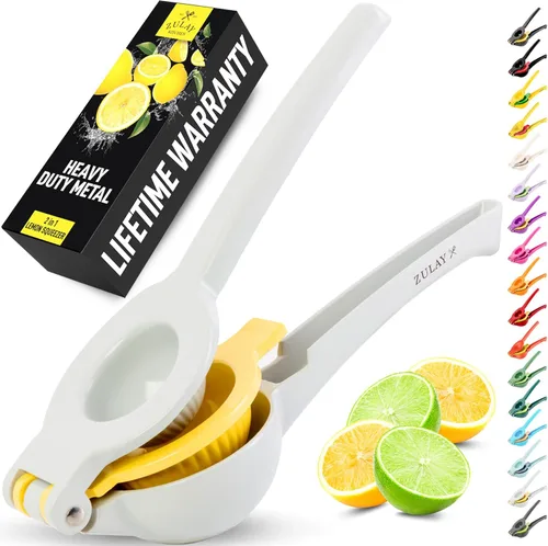 Vista 24 de Zulay Kitchen Exprimidor de limón 2 en 1 de metal, exprimidor de mano de extracción máxima resistente, exprimidor de limón que recibe hasta