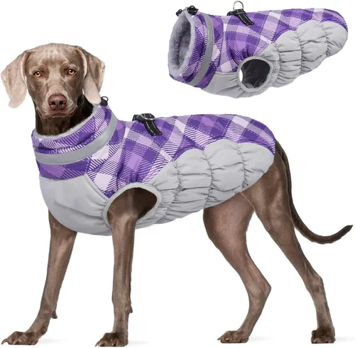 Vista 54 de FUAMEY - Abrigo para perro, chaqueta cálida de invierno, acolchada, de vellón, chaleco reflectante con arnés, chaqueta de nieve impermeable
